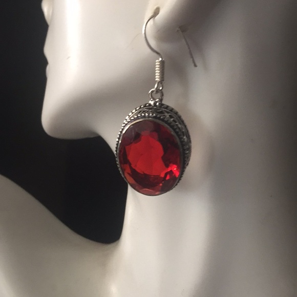 NEW Red quartz earrings silver earrings - Picture 3 of 12